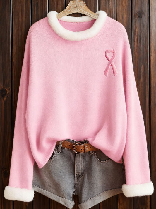 Fluffy Pink Ribbon Pullover | Steun borstkanker